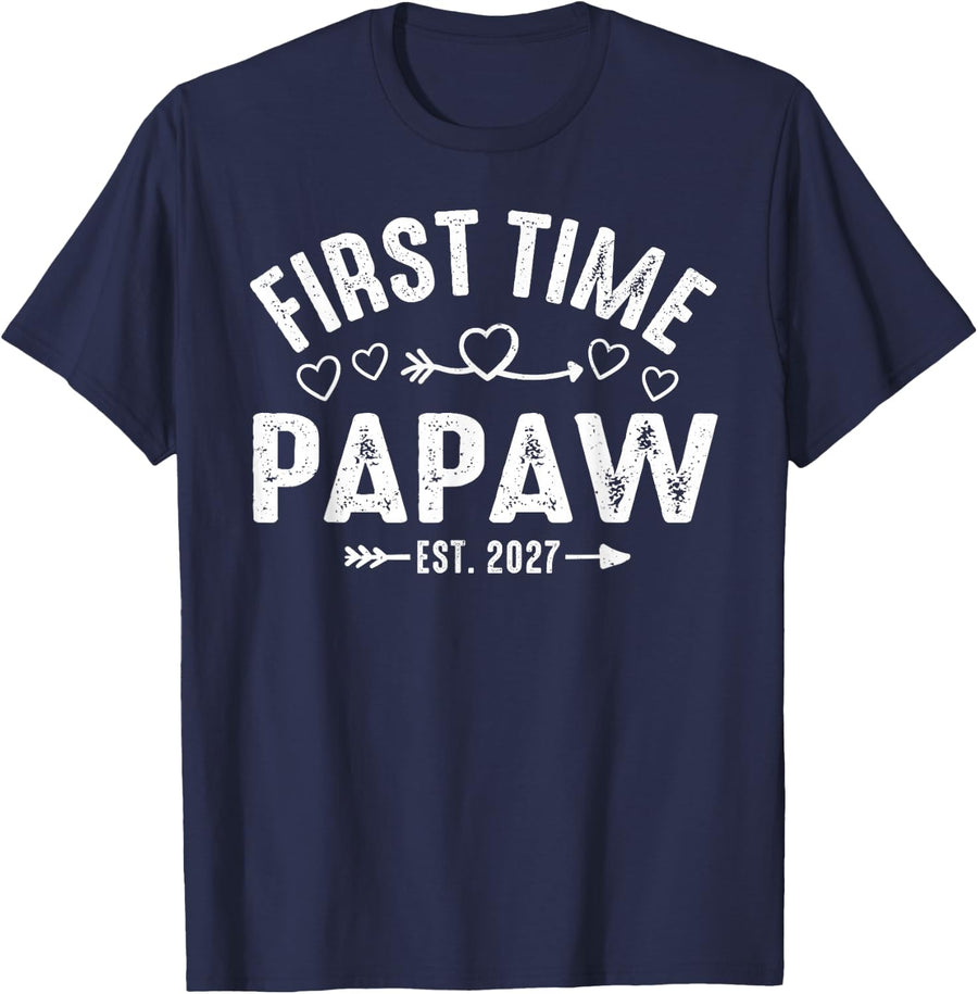 Papaw 2027 First Time Papaw Est 2027 T-Shirt - Navy Blue