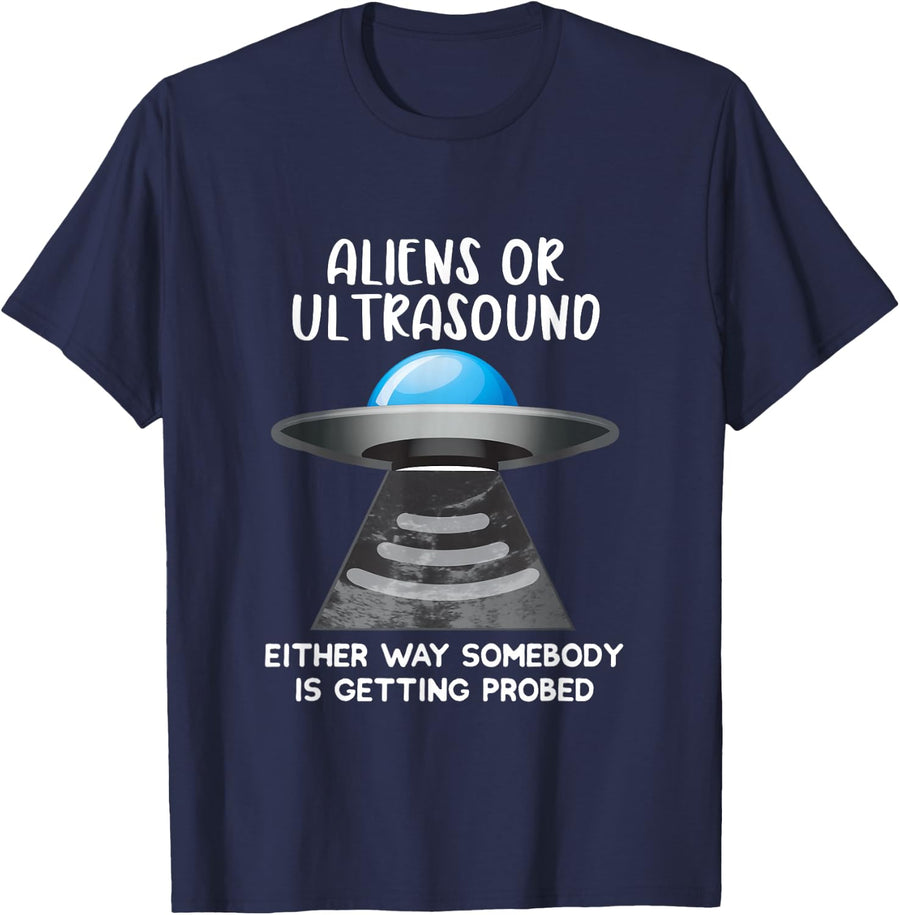 Heart Sonographer Aliens or Ultrasound Probe RDMS T-Shirt - Navy Blue
