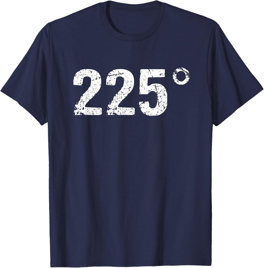 225 Degrees Funny BBQ Grilling Smoking Distressed T-Shirt - Navy Blue
