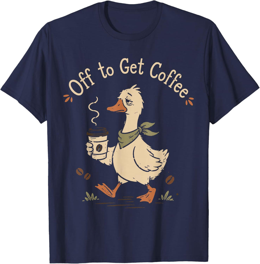 Funny Duck Coffee Lover Morning Caffeine Animal T-Shirt - Navy Blue