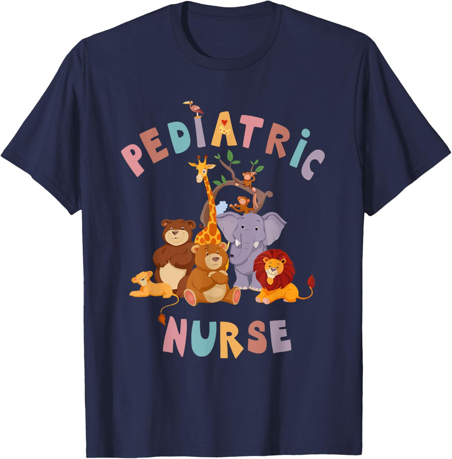 Pediatric Nurse PEDS Nursing Appreciation Pediatric Animal T-Shirt - Navy Blue