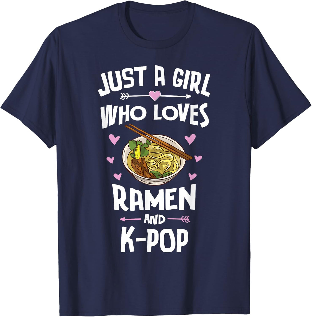 Ramen and K-Pop Graphic for Teen Girls T-Shirt Small - Navy Blue