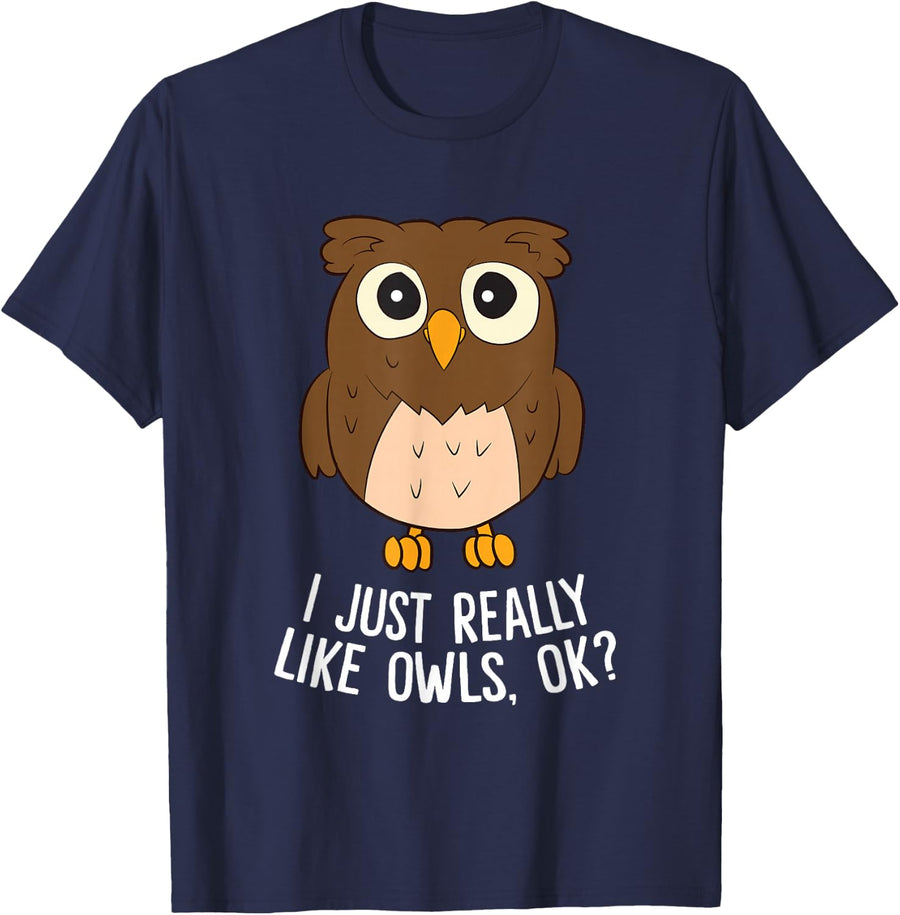 Cute Bird Tees Unisex-Adults Owl Lovers Funny Owl Graphic T-Shirt Black Small - Navy Blue