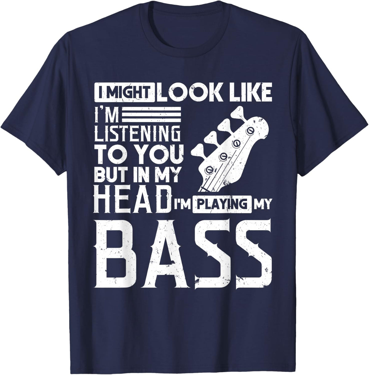 Bass Player Shirt Men Gift for Bass Guitar Player Bassist T-Shirt - Navy Blue