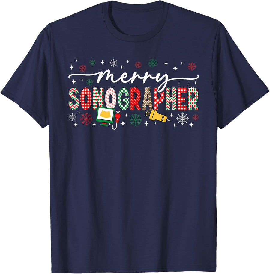 Merry Sonographer Christmas Sonography Xmas Party T-Shirt - Navy Blue