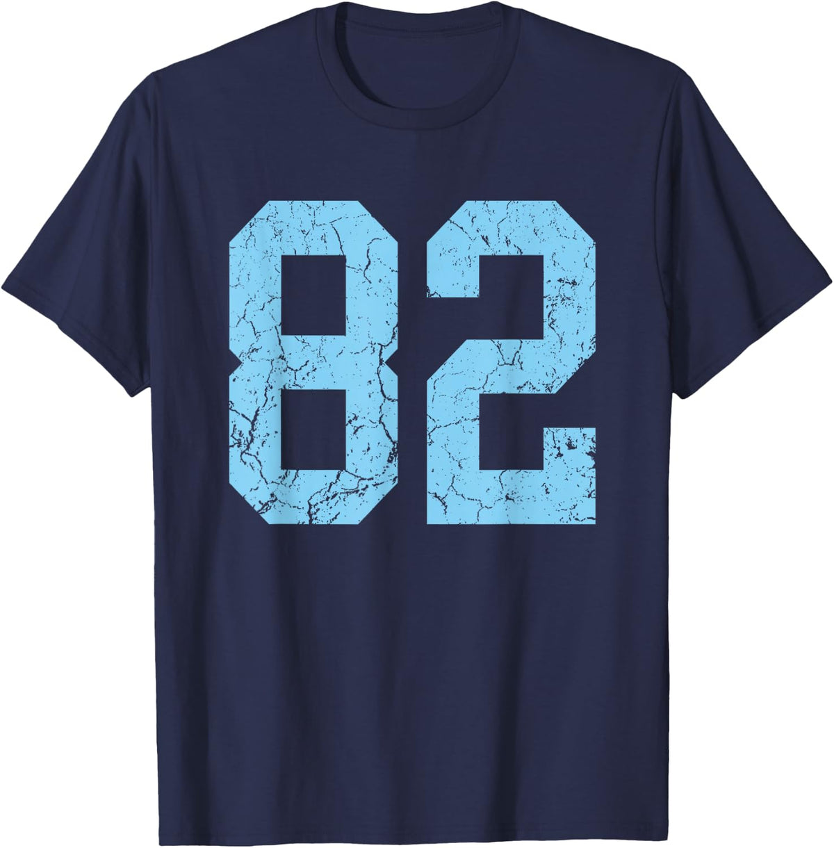 Distressed Baby Blue Number 82 Jersey Player Uniform #82 T-Shirt - Navy Blue