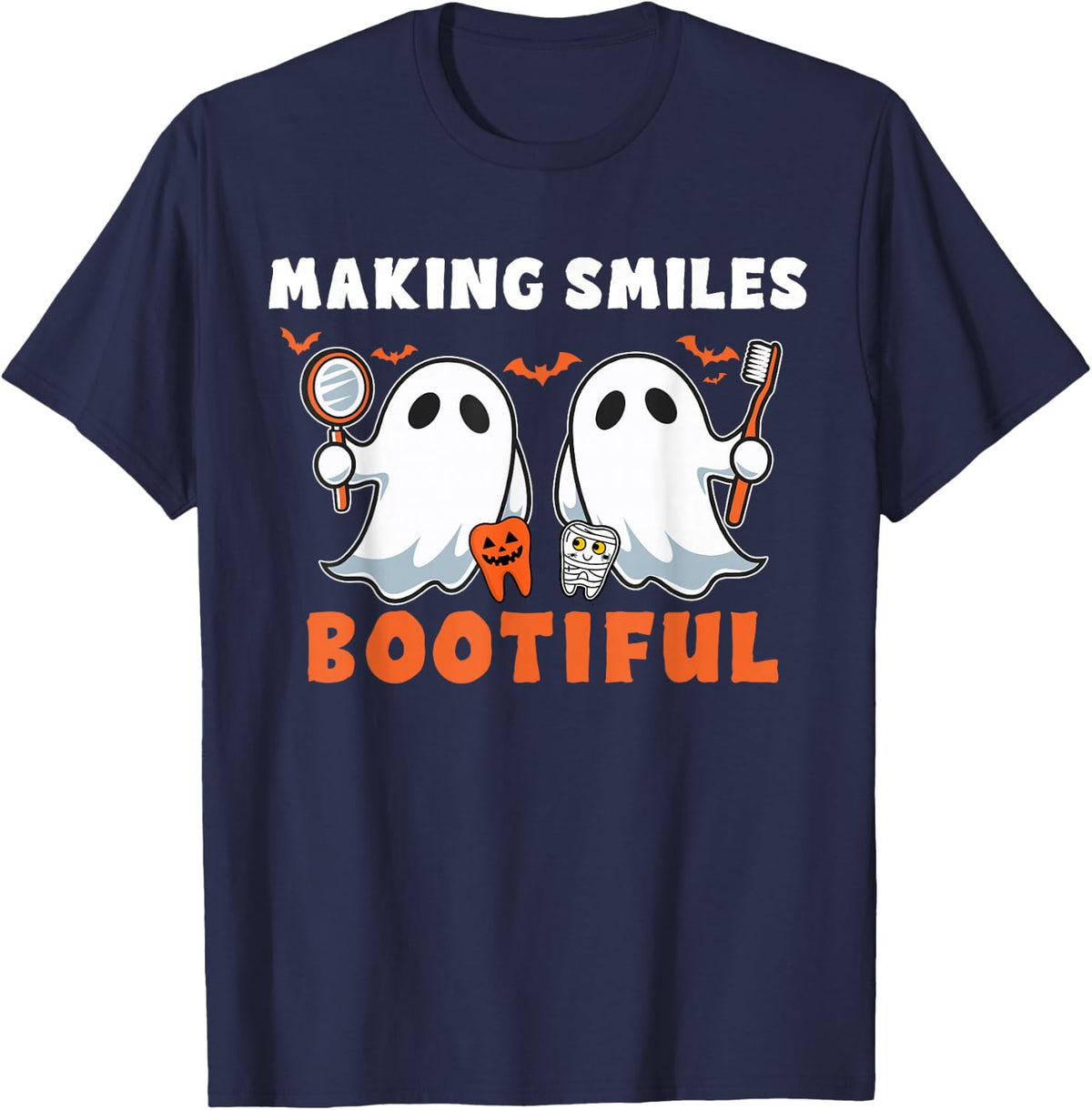 Making Smiles Bootiful Halloween Funny Ghost Dentist Dental T-Shirt - Navy Blue