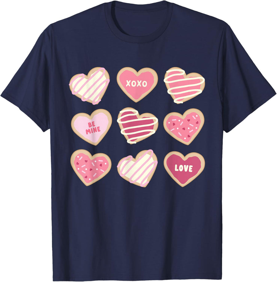 Cute Valentine's Day Heart Cookies T-Shirt - Navy Blue
