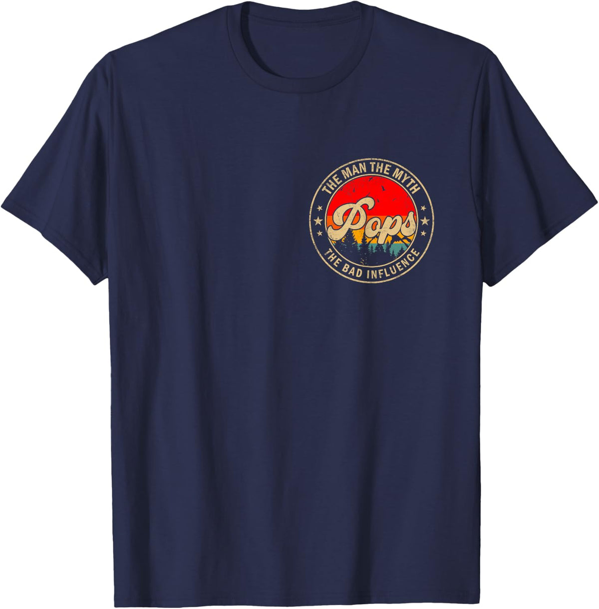 Pops the Man the Myth the Bad Influence Vintage Retro T-Shirt - Navy Blue