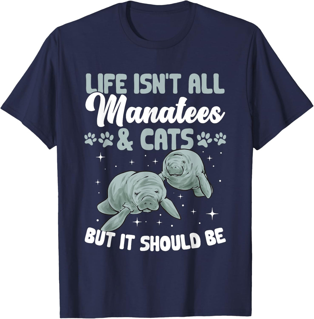 Manatee Cats Sea Animal Manatee T-Shirt - Navy Blue