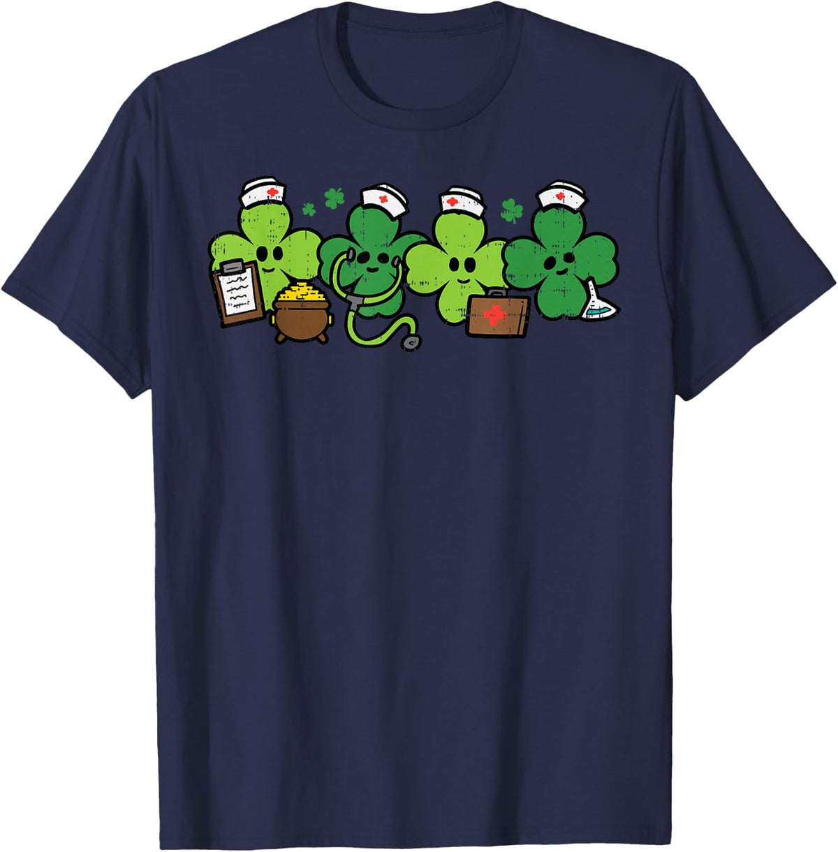 St Patricks Day Shamrock Nurses Saint Paddys Scrub Top Women T-Shirt - Navy Blue