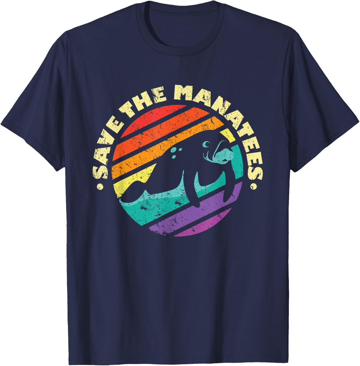 Save The Manatees I Retro Manatees T-Shirt - Navy Blue