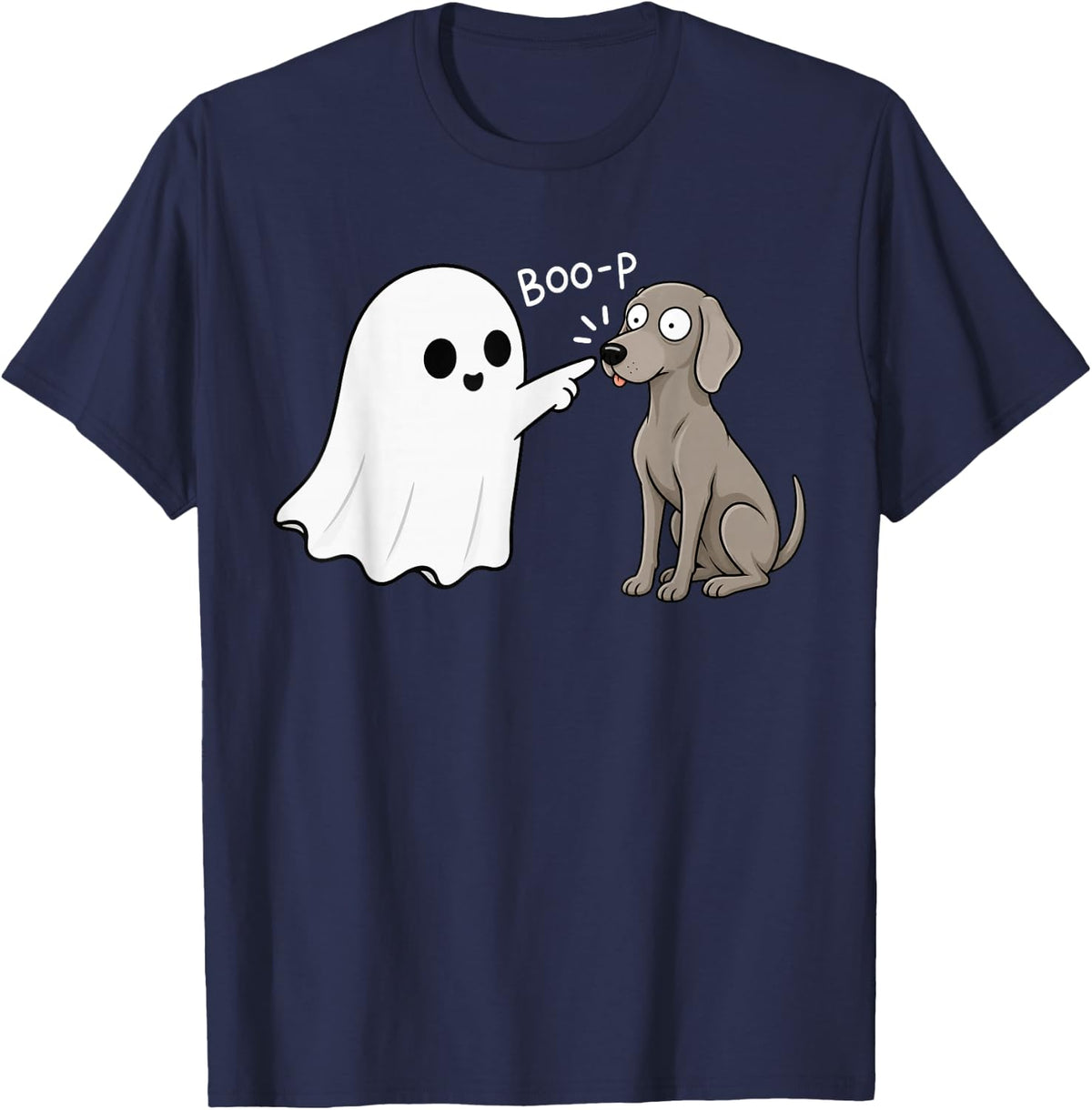 Cute Weimaraner Dog Boop Ghost Halloween T-Shirt - Navy Blue
