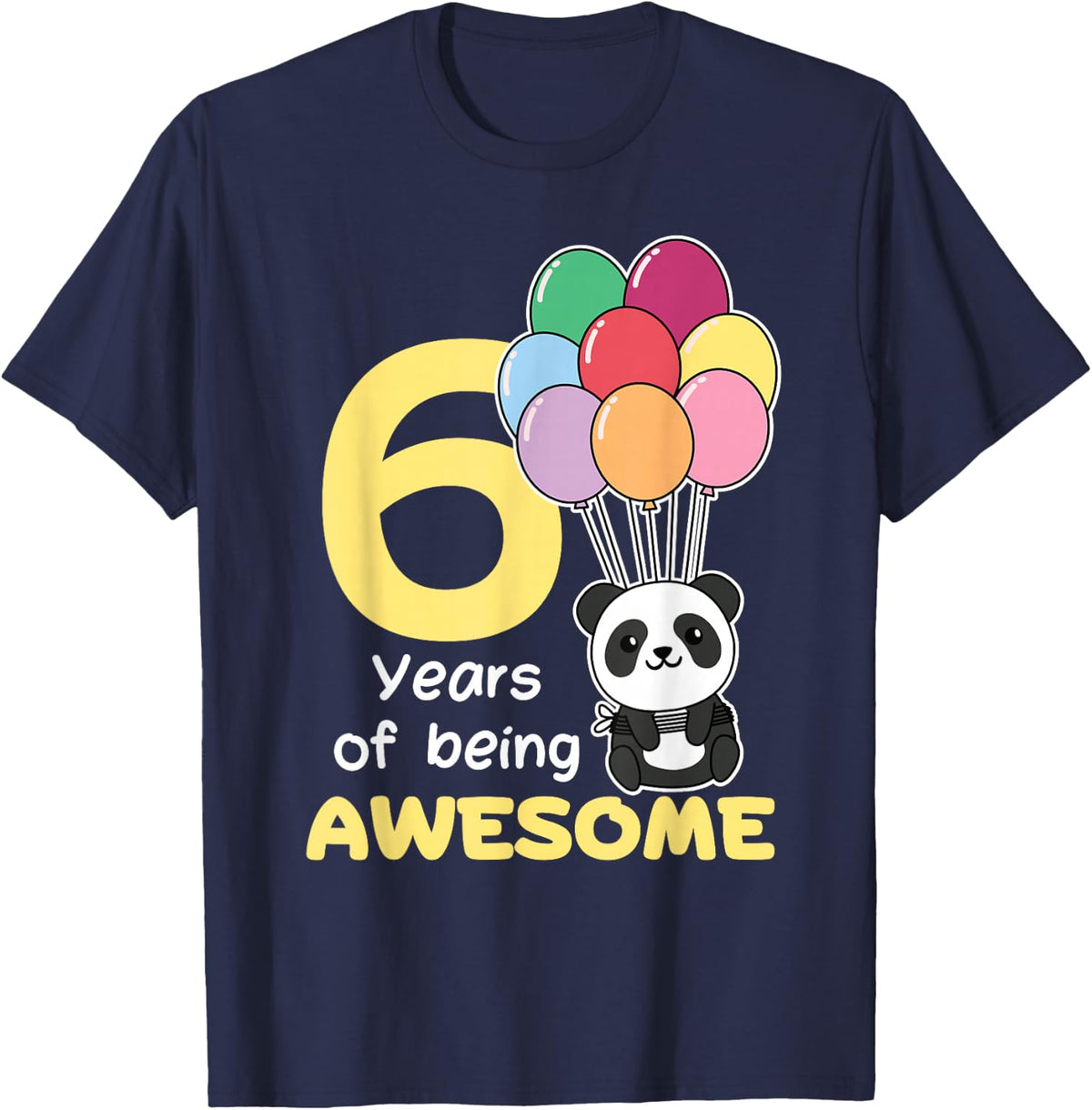 6th Birthday Panda for Kids 6 Years Old Panda T-Shirt - Navy Blue
