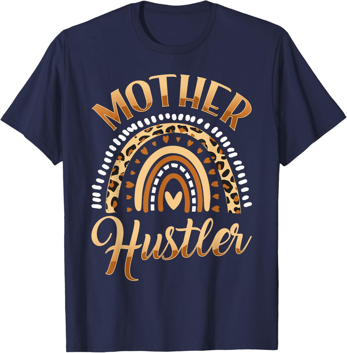 Mother Hustler Boho Rainbow Leopard Bohemian Business Mom T-Shirt - Navy Blue