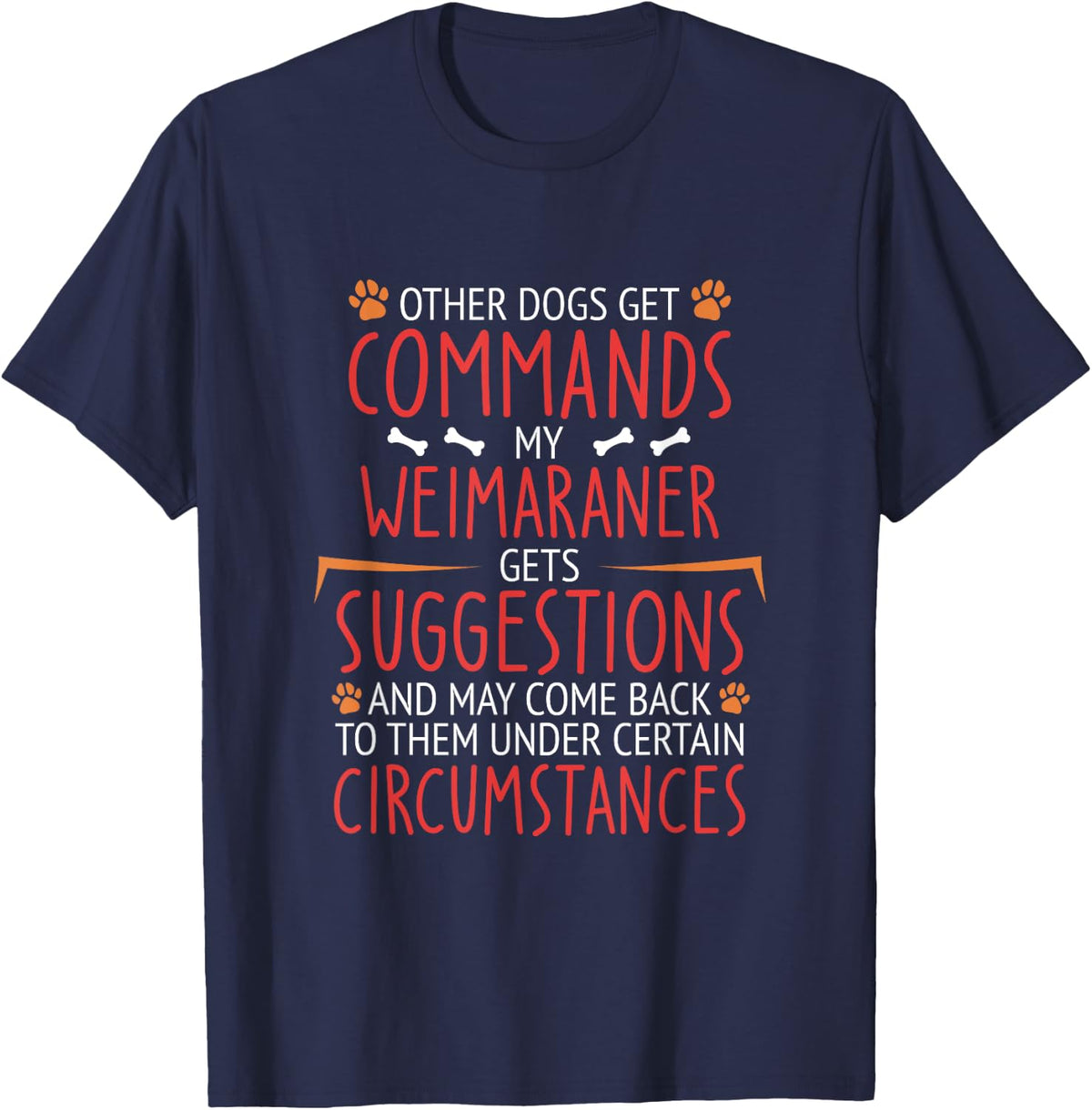 weimaraner Commands T-Shirt - Navy Blue