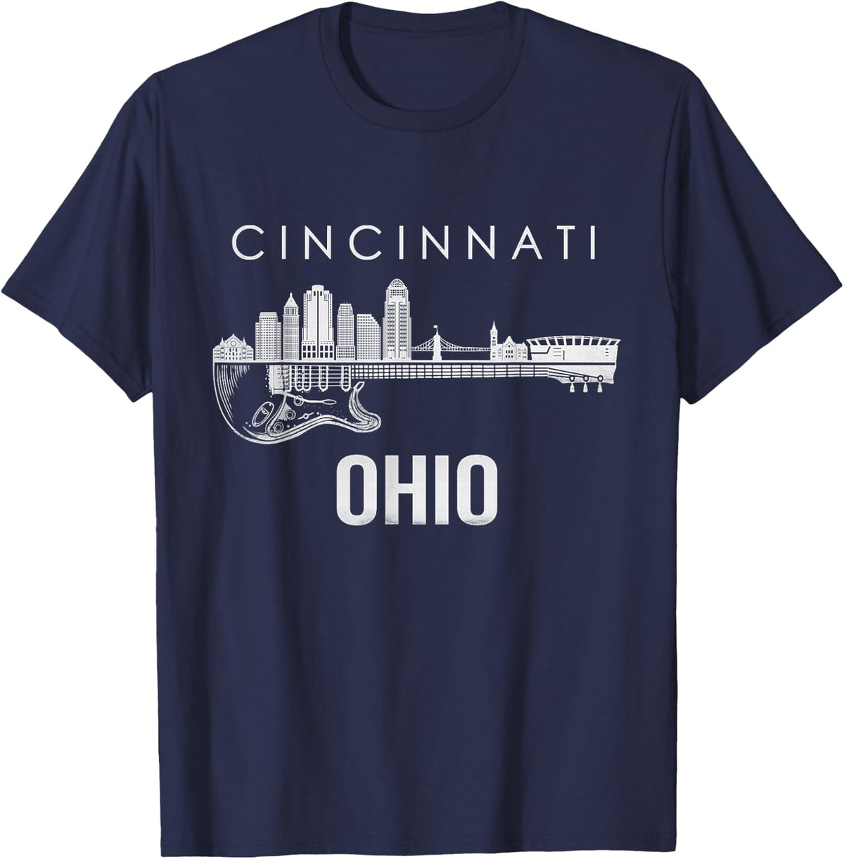 Ohio Souvenir Men Music Guitar Souvenir Cincinnati T-Shirt - Navy Blue