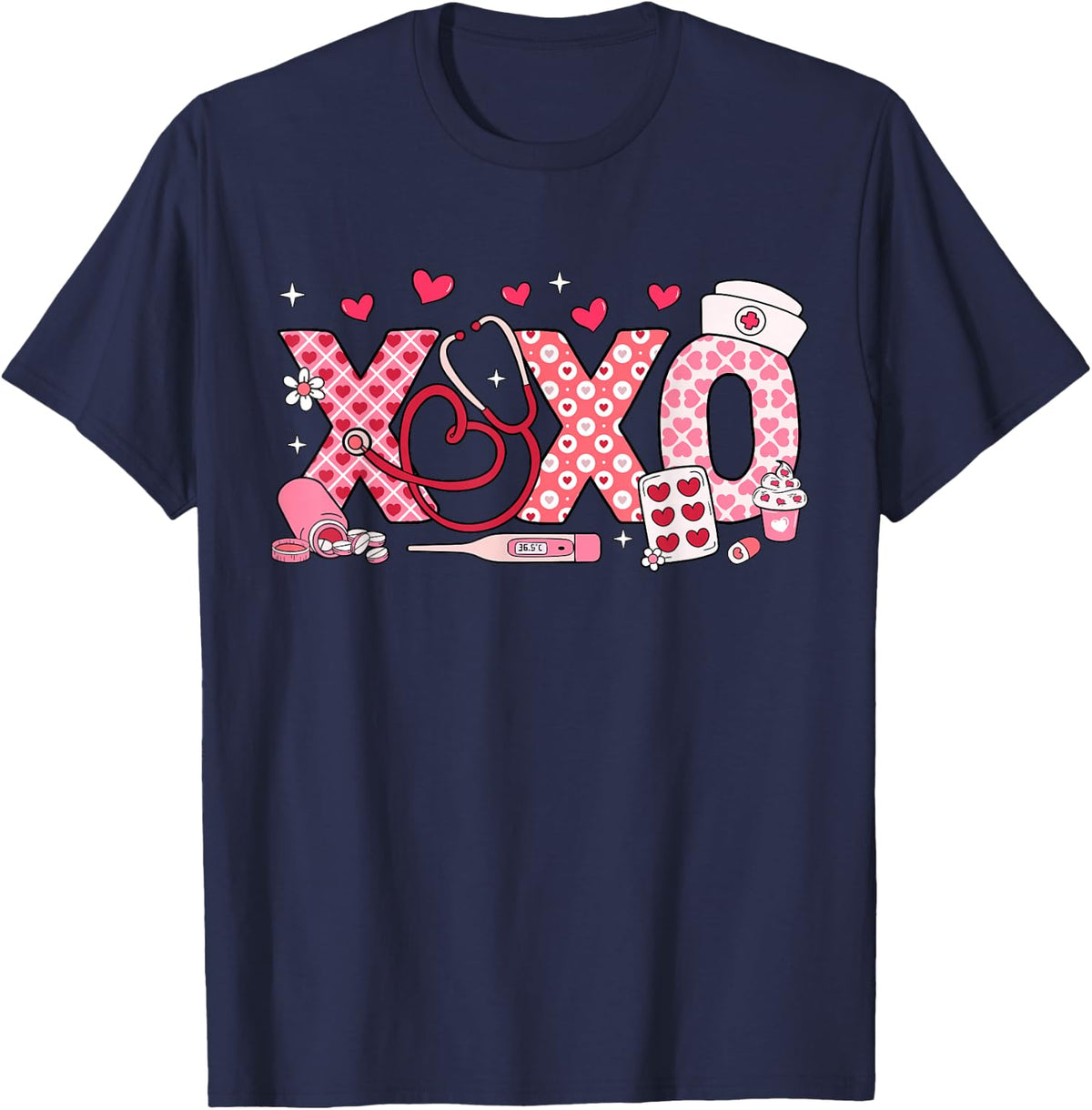 XOXO Nurse Valentines Day Stethoscope Valentine For Nurse T-Shirt - Navy Blue