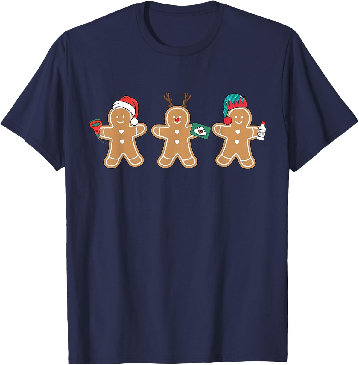 Sonographer Gingerbread Ultrasound Tech Christmas MFM Nurse T-Shirt - Navy Blue