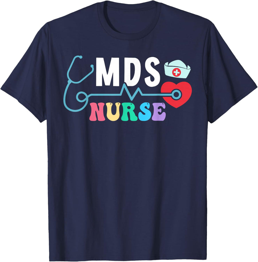 MDS Nurse Heart Stethoscope T-Shirt - Navy Blue