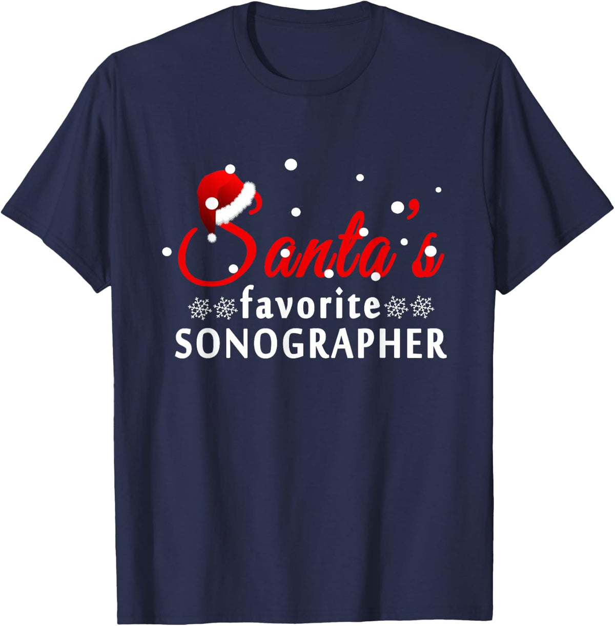 Santa's Favorite Sonographer Christmas Funny T-Shirt - Navy Blue