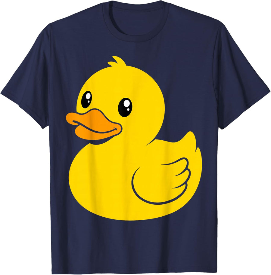 Cheerful Yellow Rubber Duck Illustration T-Shirt - Navy Blue