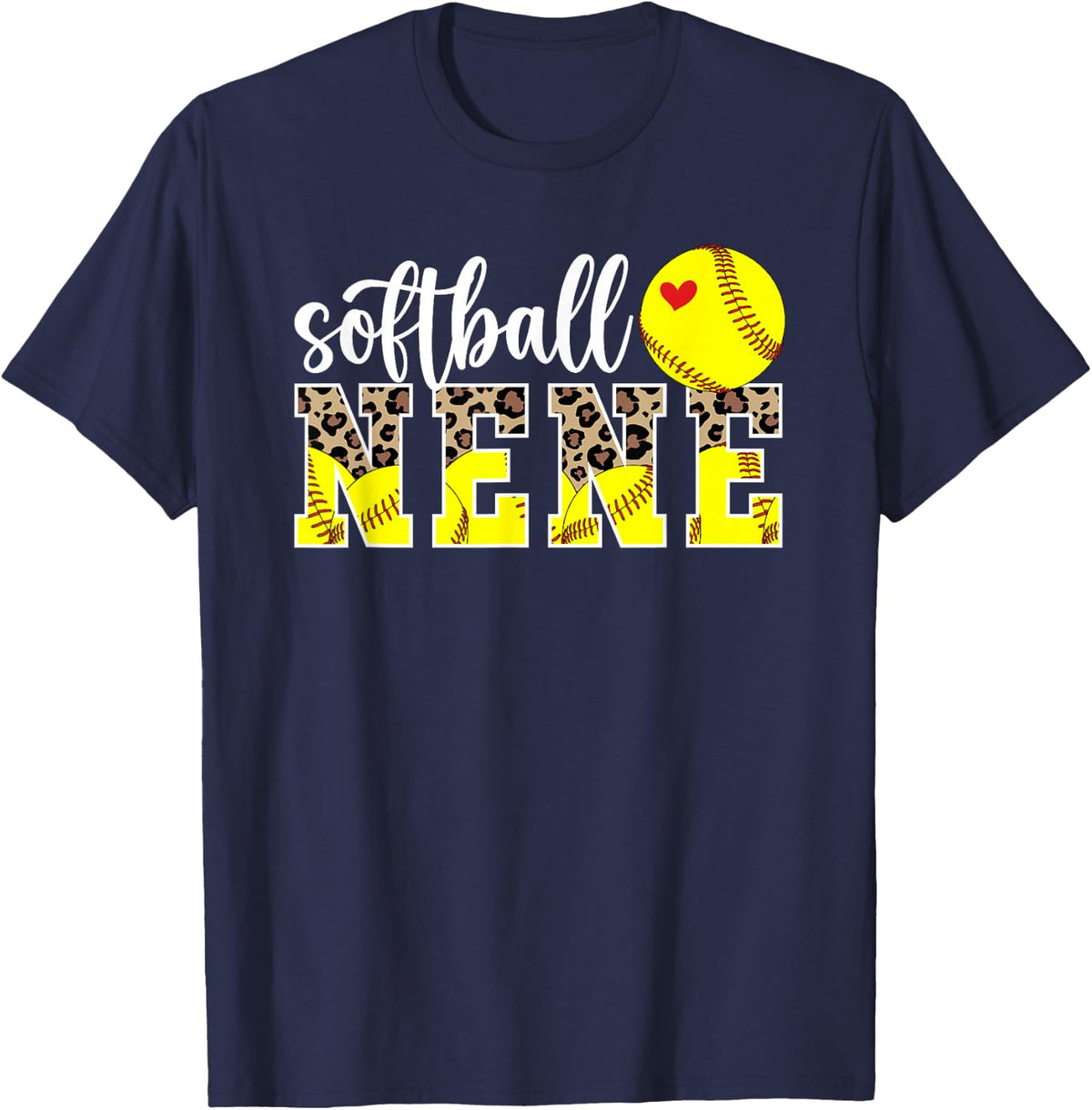 Softball Nene Leopard Grandma Nene Of A Softball Player T-Shirt - Navy Blue