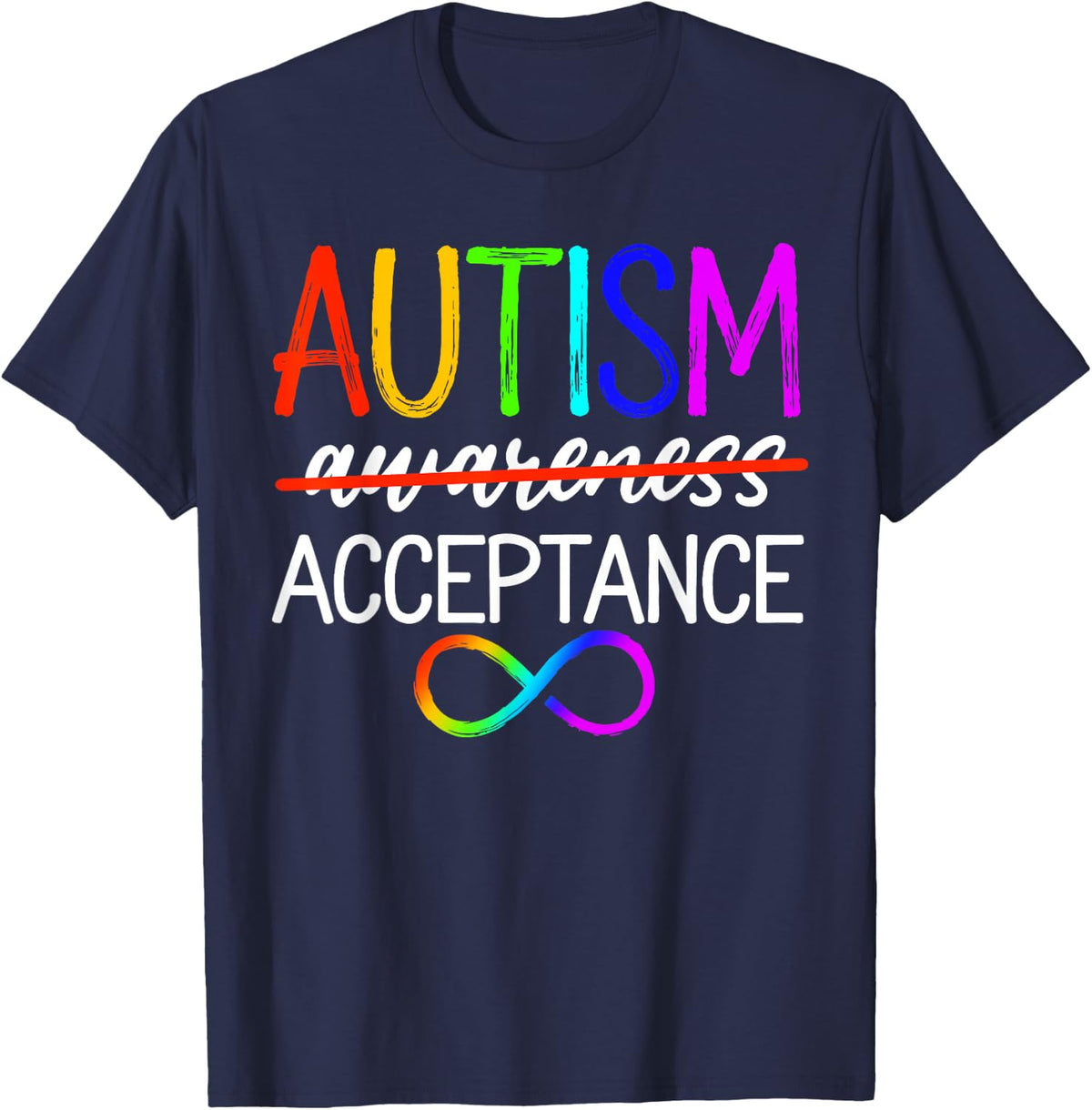 Autism Acceptance Awareness Red Instead Infinity Symbol T-Shirt Tee for Men Women Kids - Navy Blue