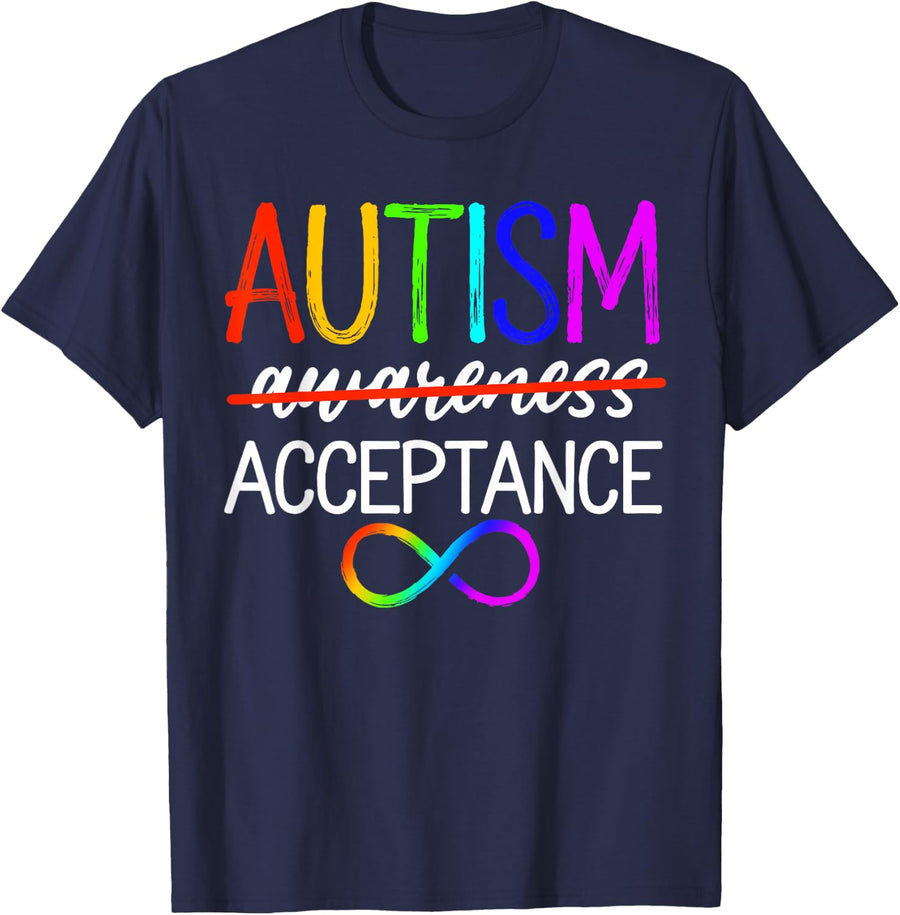 Autism Acceptance Awareness Red Instead Infinity Symbol T-Shirt Tee for Men Women Kids - Navy Blue