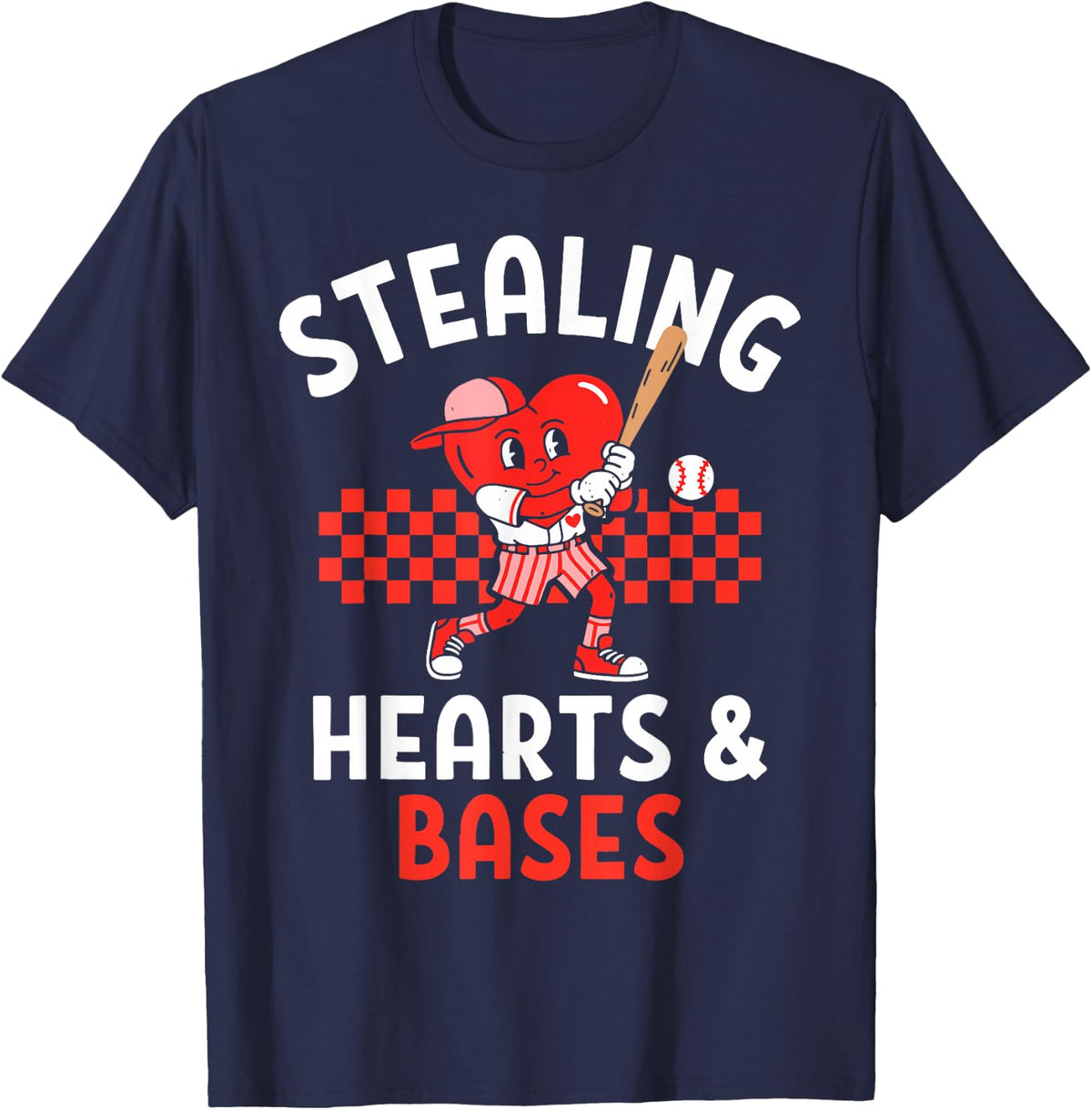 Boys Baseball Valentines Day Stealing Hearts Valentine Kids T-Shirt - Navy Blue