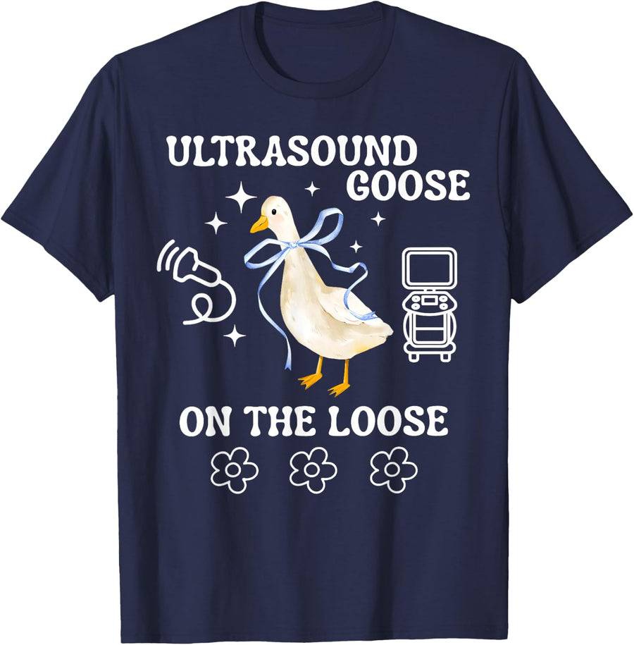 Ultrasound Goose On The Loose Sonographer RDMS Echo Tech Tee T-Shirt - Navy Blue