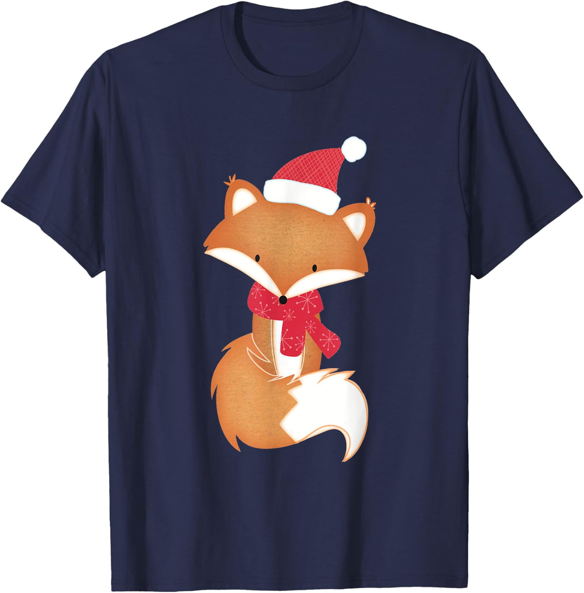 Cute Christmas Fox T-Shirt Adorable Xmas Scarf Fox Tee T-Shirt - Navy Blue