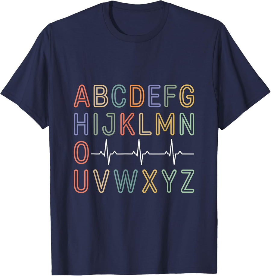 ABC PQRST Nurse Alphabet EKG Tech Cardiac Telemetry T-Shirt - Navy Blue