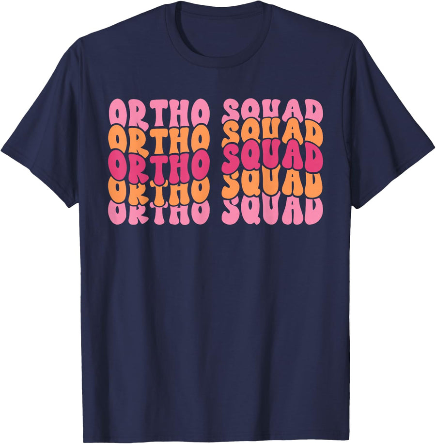Retro Groovy Ortho Squad Orthodontic Nurse Doctor Assistant T-Shirt - Navy Blue