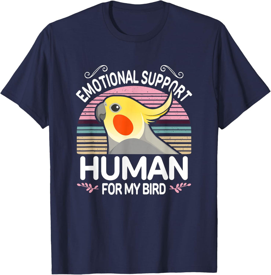 Cockatiel Emotional Support Human Funny Pet Parrot Bird ESA T-Shirt - Navy Blue