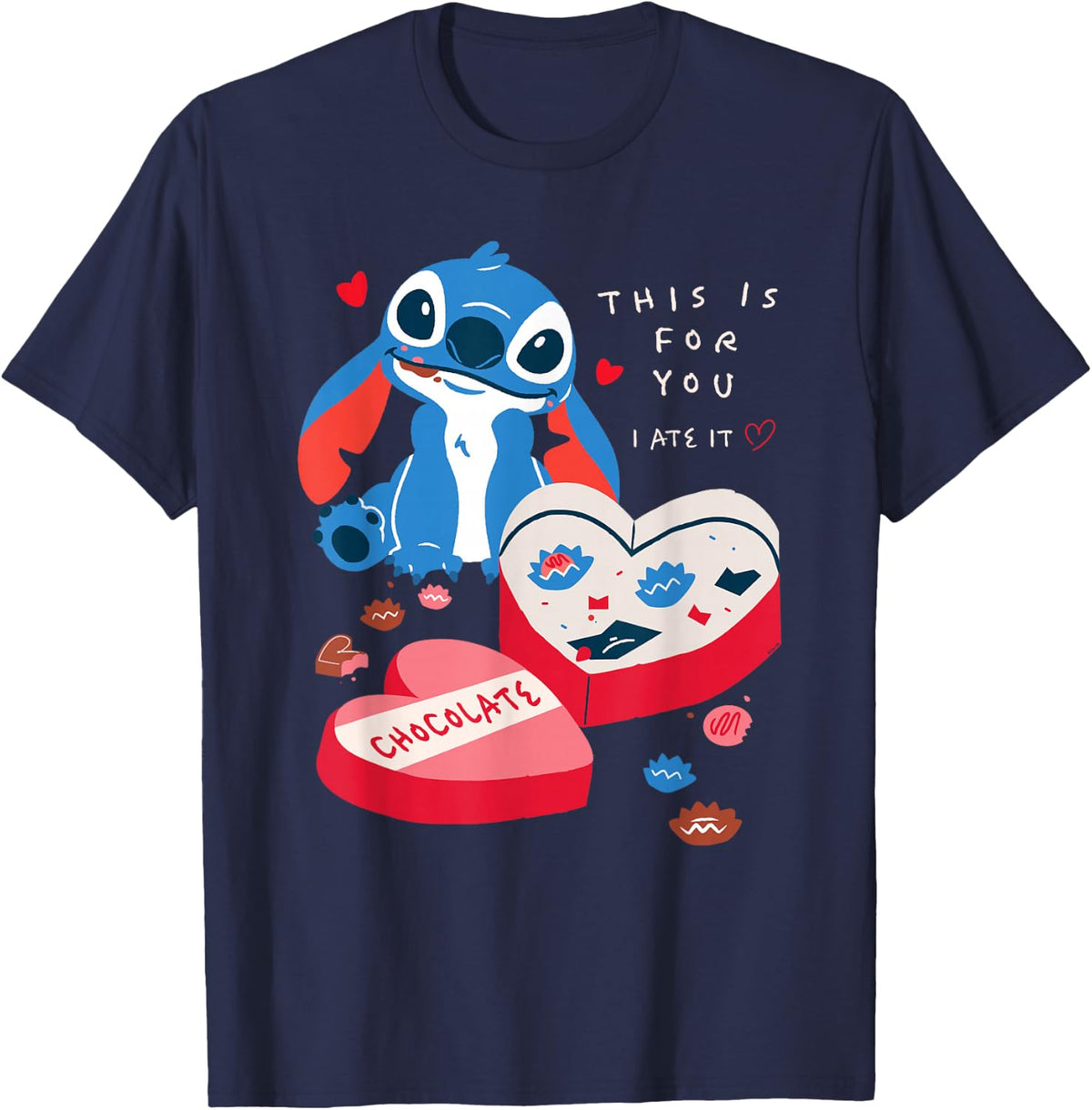 Disney Stitch Valentine's Day This is for You. I Ate it. T-Shirt - Navy Blue