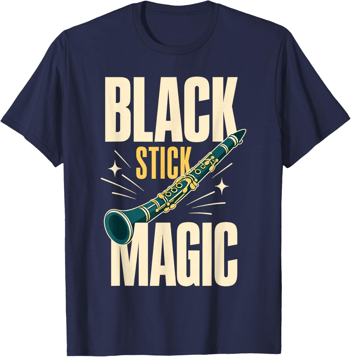 Black Stick Magic Clarinet Musician Player T-Shirt - Navy Blue
