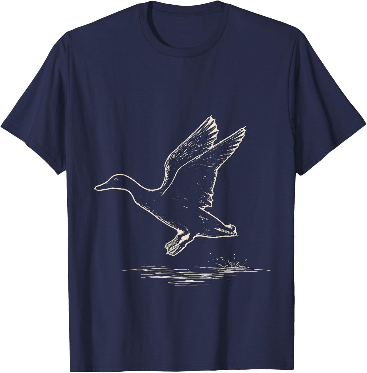Vintage Mallard Drake Landing Ink Etching Duck Hunter T-Shirt - Navy Blue