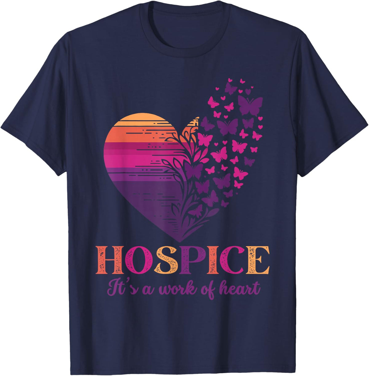 Hospice It's A Work Of Heart Butterfly Heart Hospice Squad T-Shirt - Navy Blue