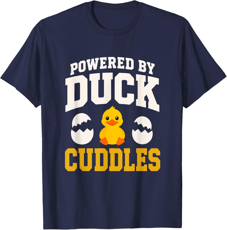 Powered by Duck Cuddles Duck Lovers Ducks Duckling Pond Kids T-Shirt - Navy Blue