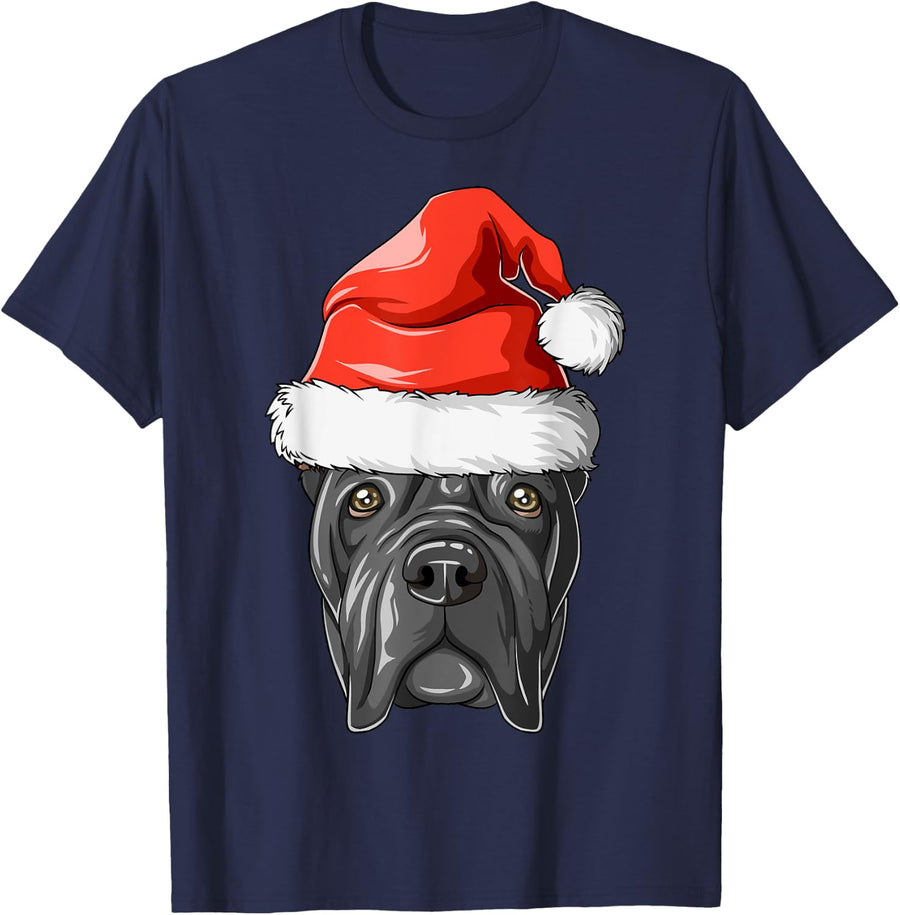 Cane Corso Santa Hat Christmas Cane Corso T-Shirt - Navy Blue