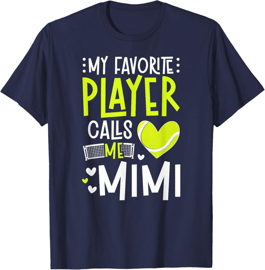 My Favorite Tennis Player Mimi Tennis Grandma Tees T Shirts For Women Sports Fan Gift - Navy Blue