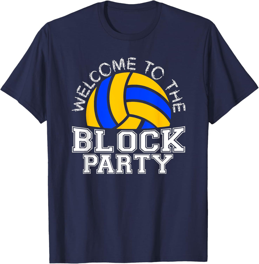 Welcome to the Block Party Volleyball T-Shirt - Navy Blue