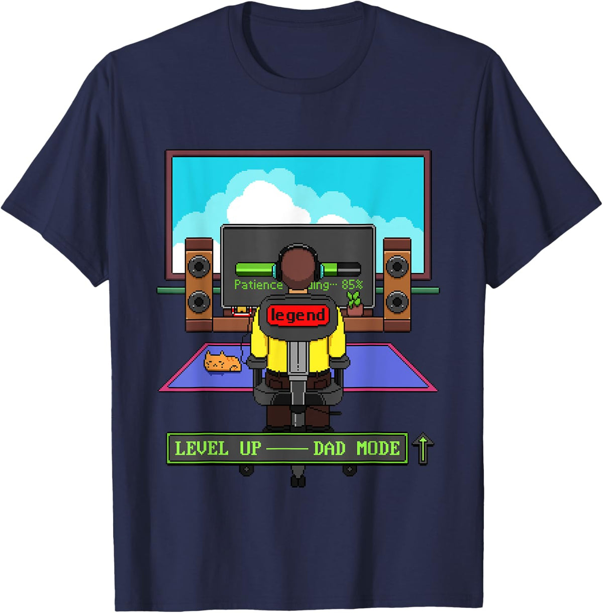Level Up Dad Mode Gamer Dad Gift Funny Father's Day T-Shirt - Navy Blue