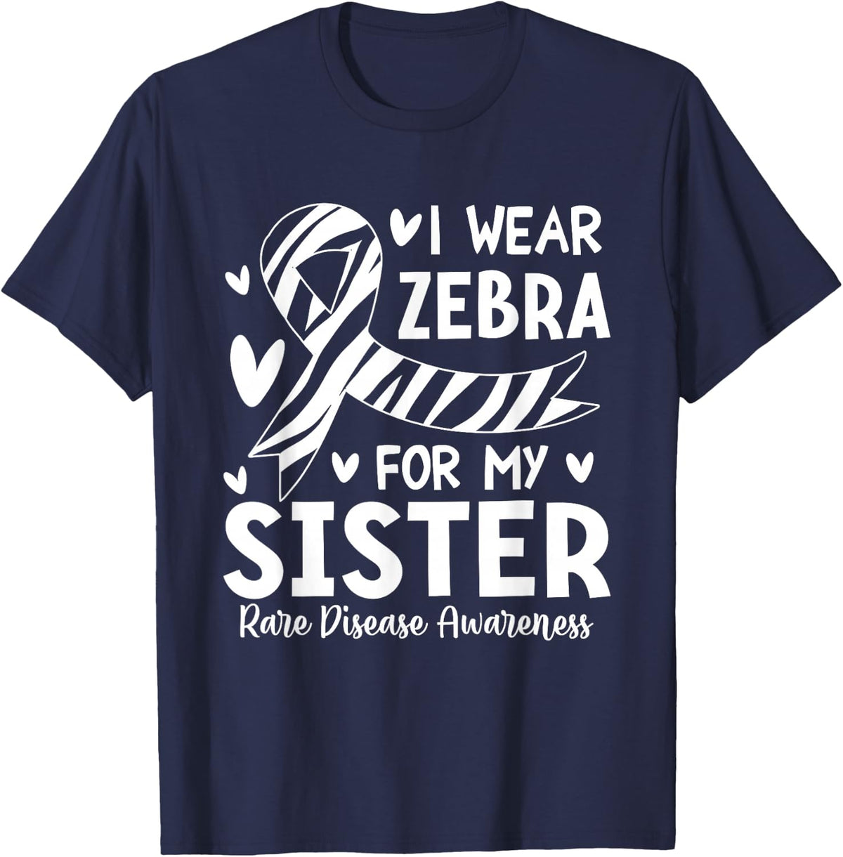 Rare Disease Awareness Rare Cancer Zebra Striped Ribbon T-Shirt - Navy Blue