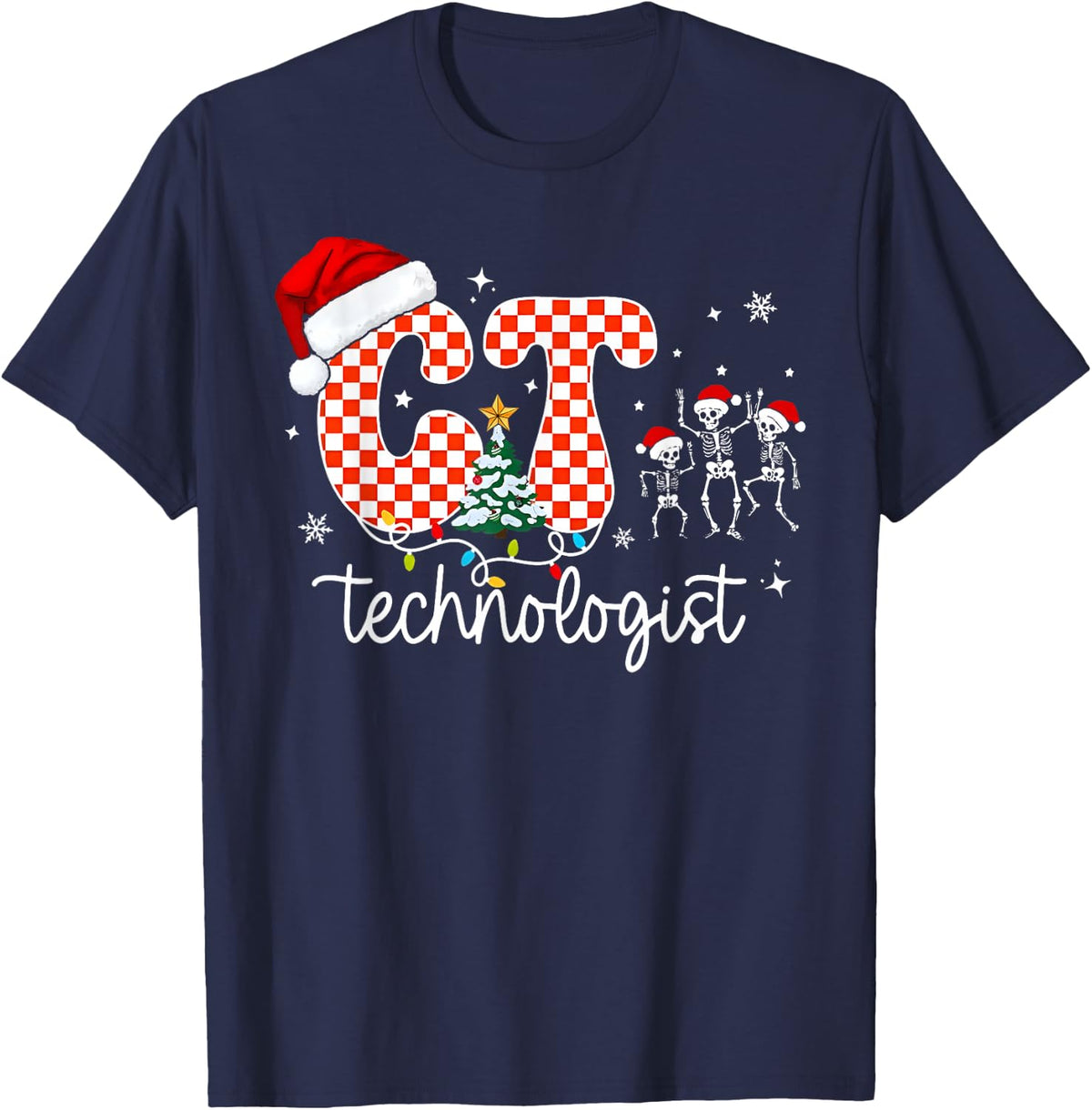Christmas CT Technologist Santa Skeleton Radiology Xray Xmas T-Shirt - Navy Blue