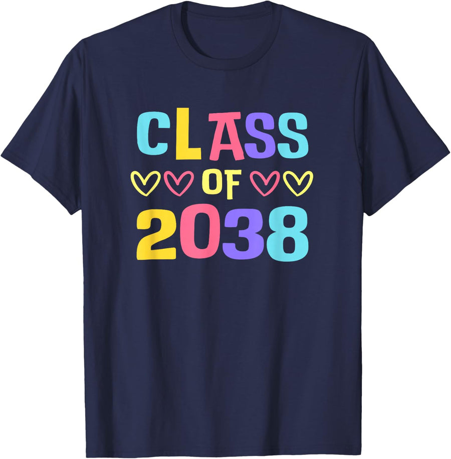 Class of 2038 Cute Senior School Graduation Grow with Me T-Shirt - Navy Blue