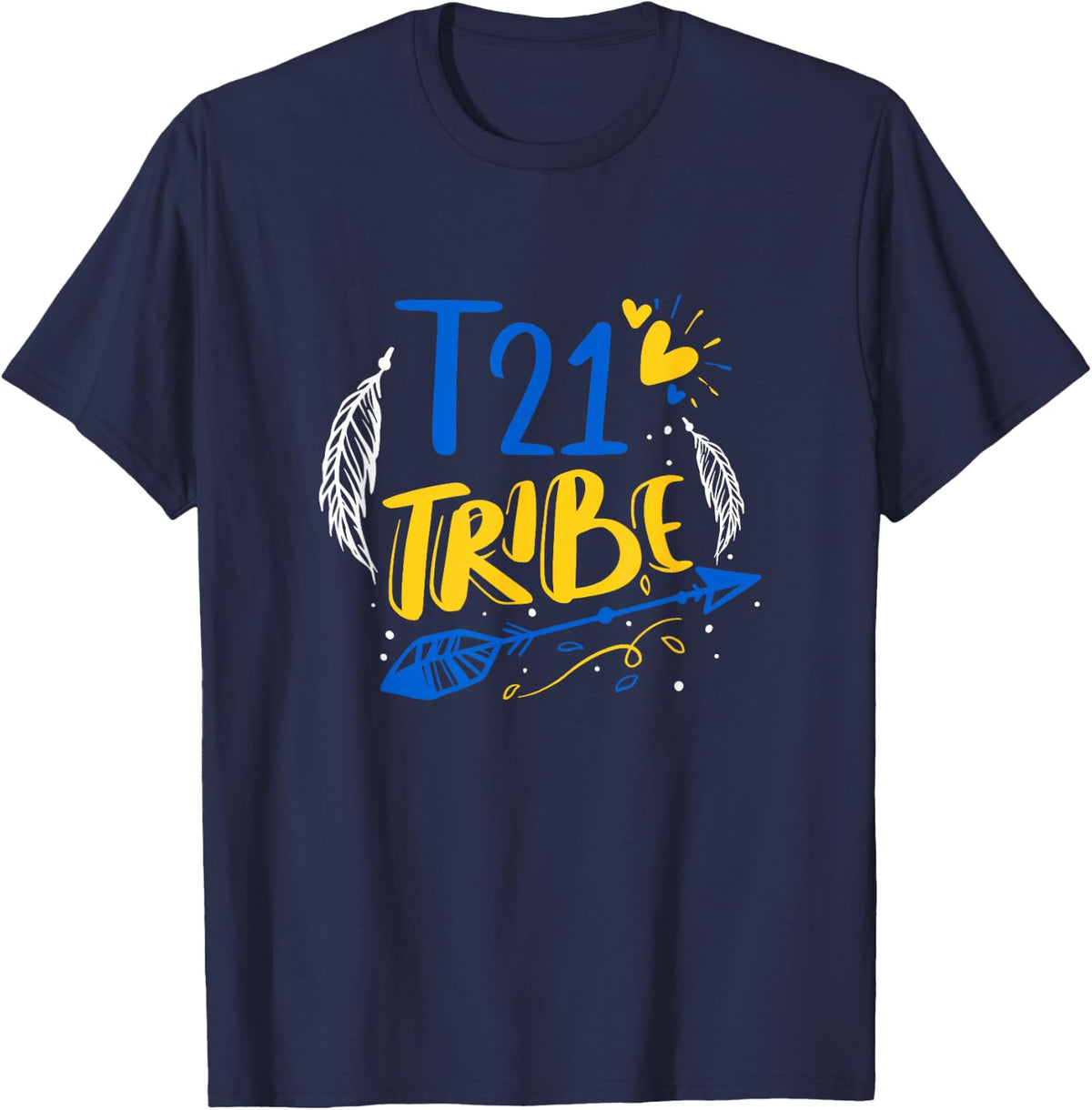Down Syndrome Awareness T21 Tribe Blue Yellow Ribbon March T-Shirt - Navy Blue