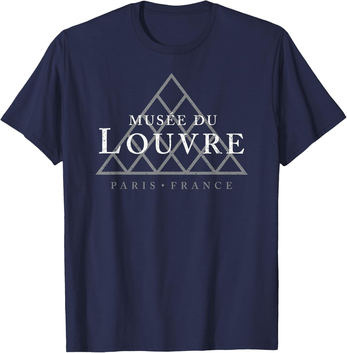 The Louvre Museum Paris France Large Pyramid Distressed T-Shirt - Navy Blue
