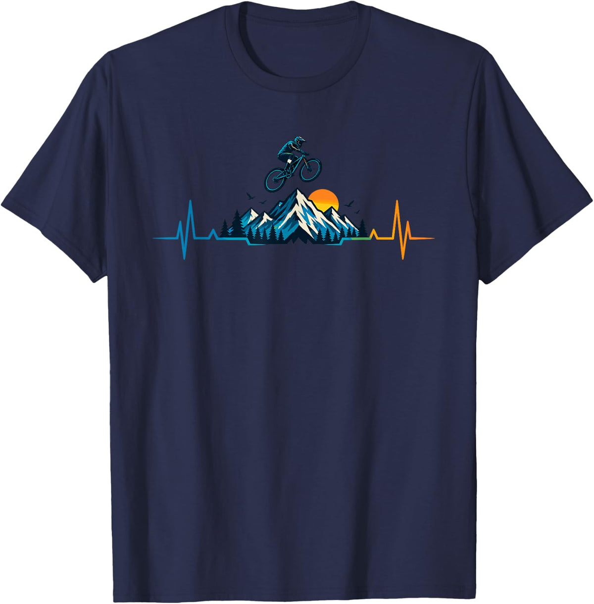 Mountain Bike Heartbeat Mountain Adventure T-Shirt - Navy Blue